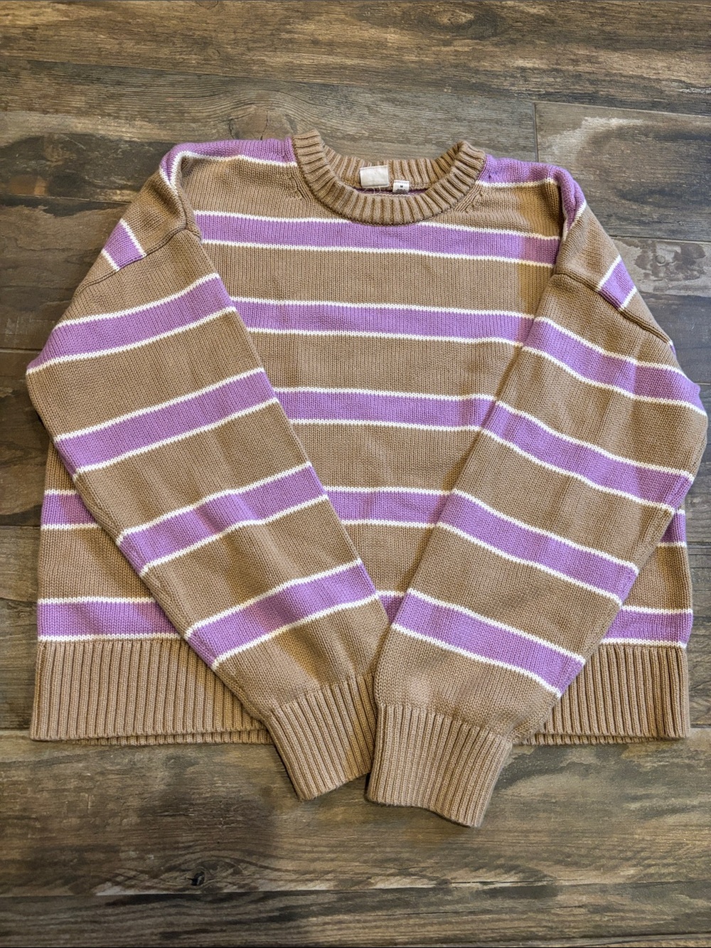 GAP Brown, Lavender & White Striped Crewneck Sweater -100% Cotton